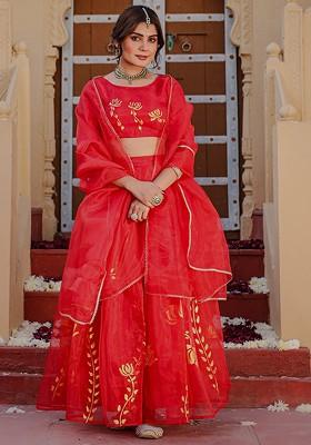 Red Emboridered Blended Lehenga Choli