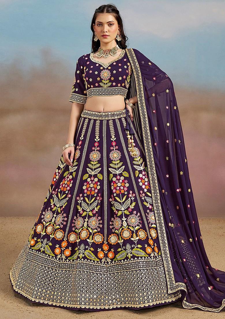 Purple Emboridered Blended Lehenga Choli - Indya