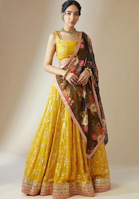 Yellow Emboridered Blended Lehenga Choli