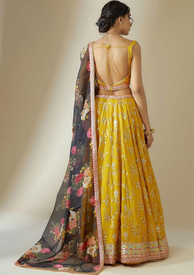 Yellow Emboridered Blended Lehenga Choli - Indya
