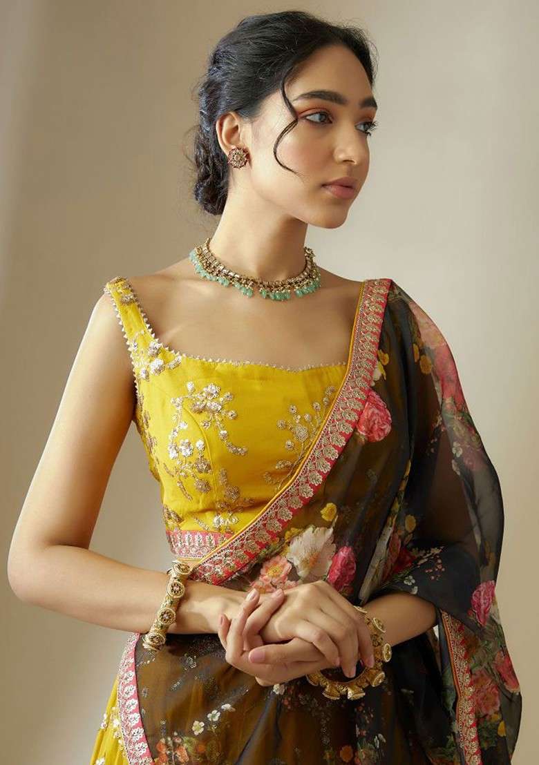 Yellow Emboridered Blended Lehenga Choli - Indya
