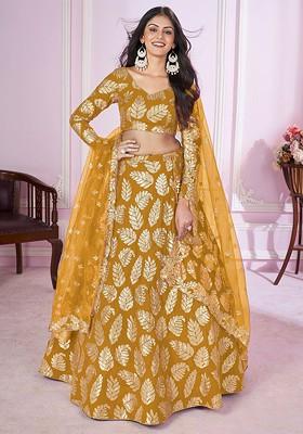 Yellow Embellished Blended Lehenga Choli