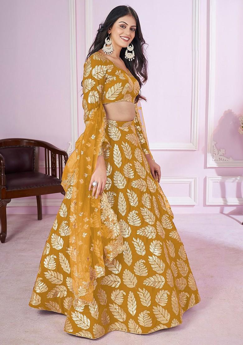 Yellow Embellished Blended Lehenga Choli - Indya