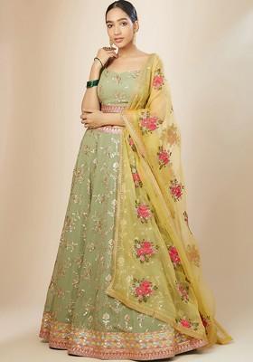 Sea Green Emboridered Blended Lehenga Choli