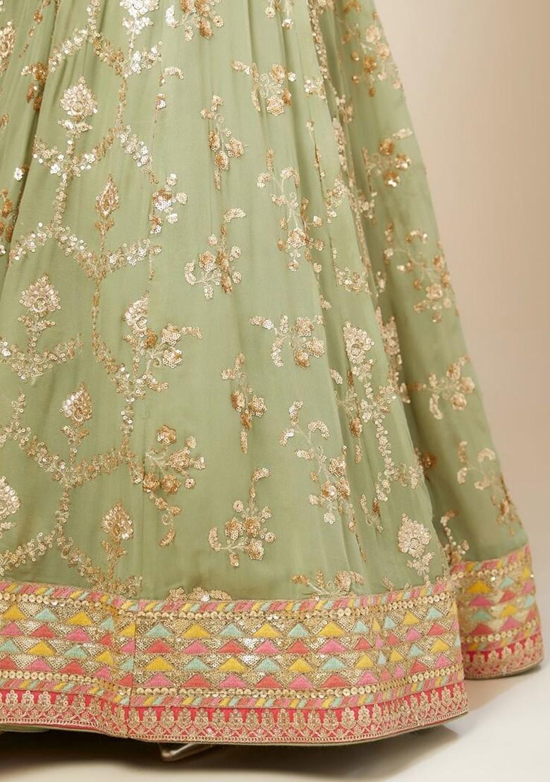 Sea Green Emboridered Blended Lehenga Choli - Indya