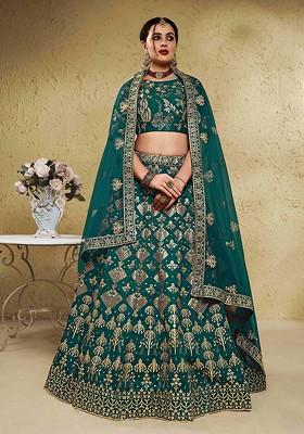 Green Emboridered Blended Lehenga Choli