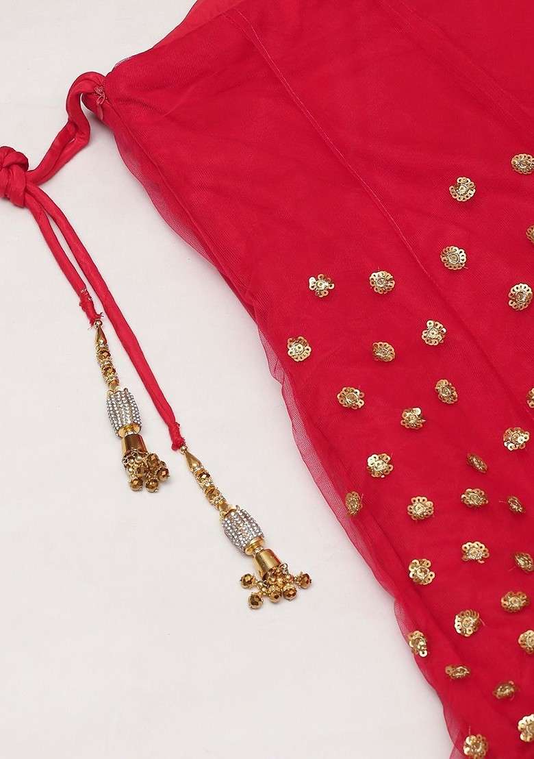 Red Emboridered Blended Lehenga Choli - Indya
