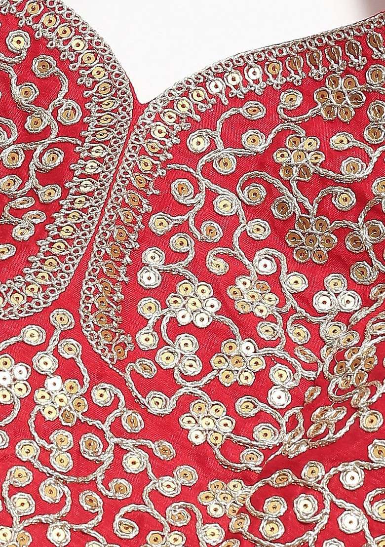 Red Emboridered Blended Lehenga Choli - Indya