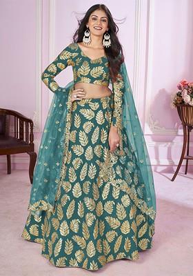 Teal Emboridered Blended Lehenga Choli
