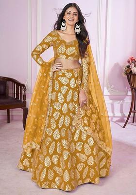 Yellow Emboridered Blended Lehenga Choli
