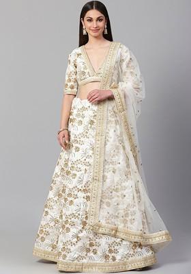 White Emboridered Blended Lehenga Choli