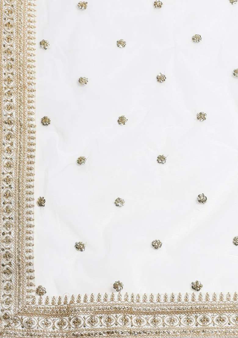 White Emboridered Blended Lehenga Choli - Indya