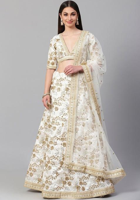 White Emboridered Blended Lehenga Choli — view on Indya