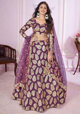 Purple Emboridered Blended Lehenga Choli
