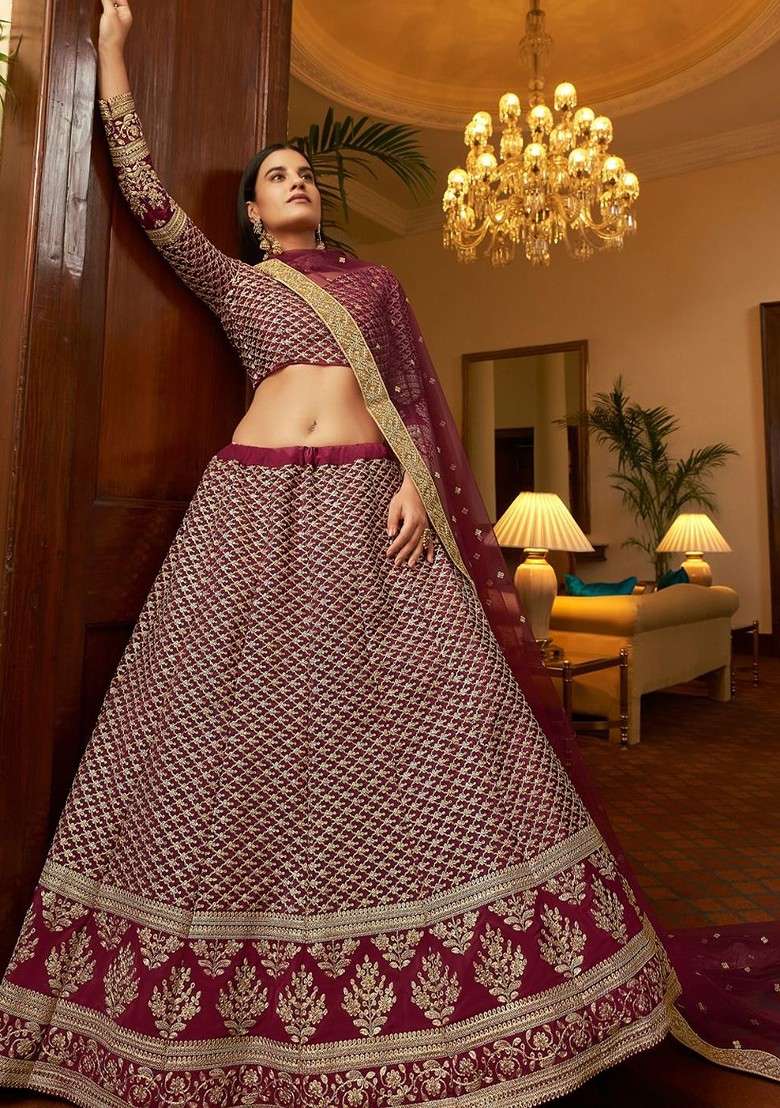 Maroon Emboridered Blended Lehenga Choli - Indya