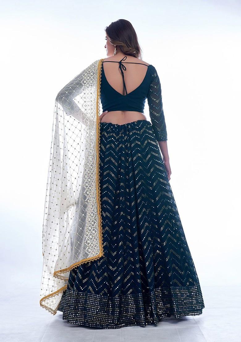 Teal Embellished Blended Lehenga Choli - Indya