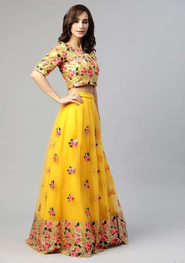 Yellow Emboridered Blended Lehenga Choli - Indya