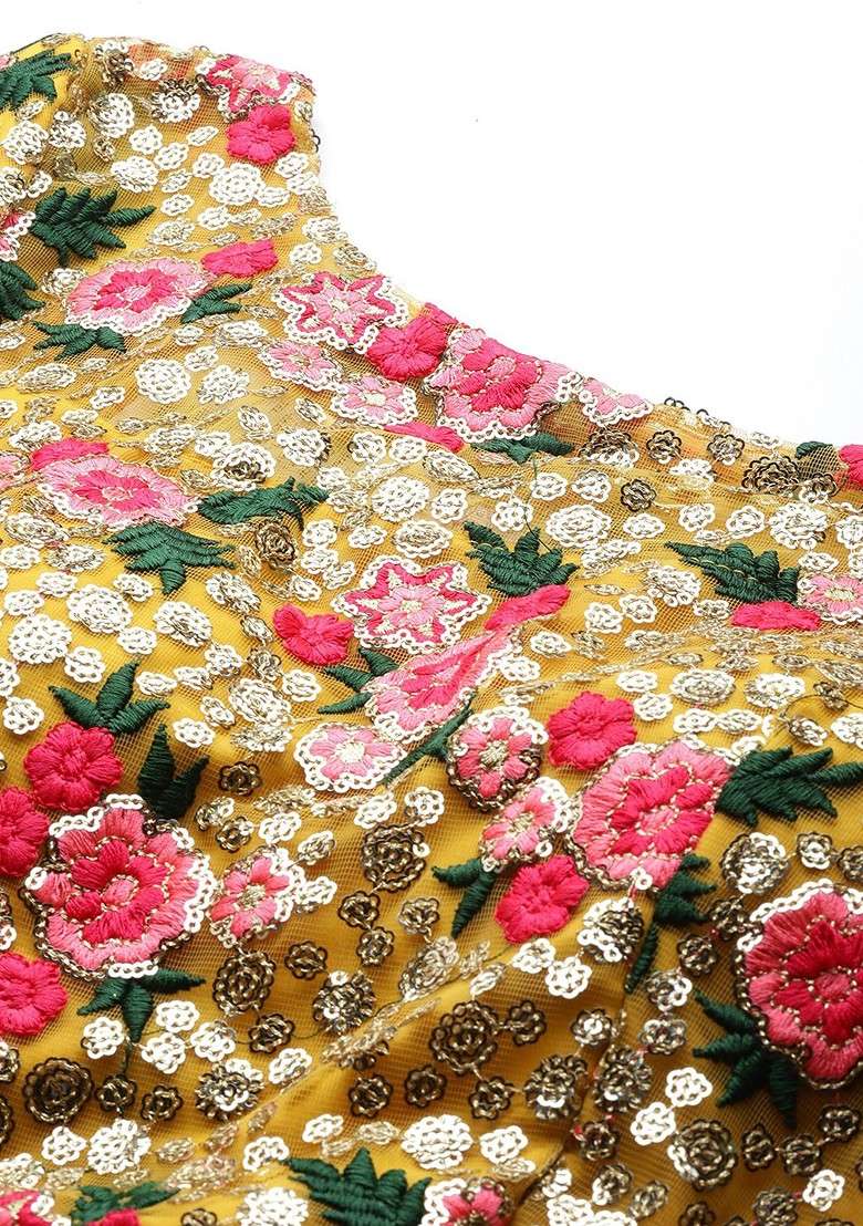 Yellow Emboridered Blended Lehenga Choli - Indya