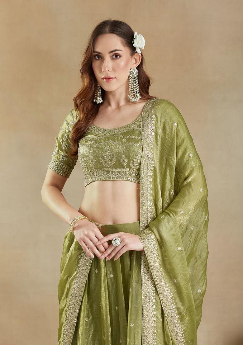 Olive Emboridered Blended Lehenga Choli - Indya