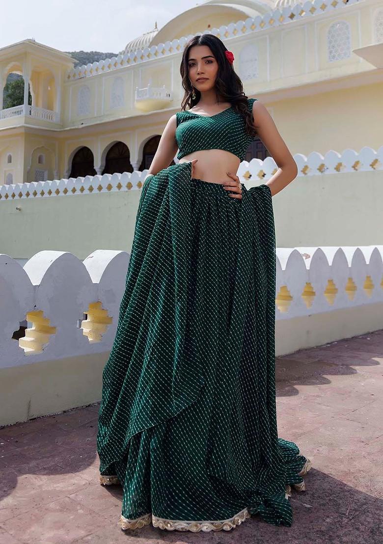 Green Emboridered Blended Lehenga Choli