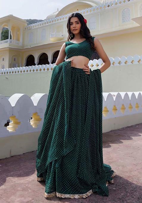 Green Emboridered Blended Lehenga Choli