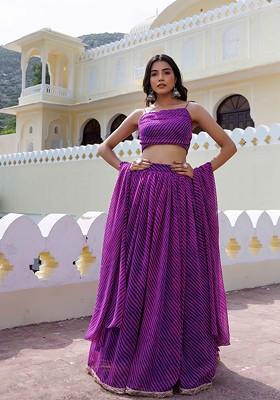 Pink Printed Blended Lehenga Choli