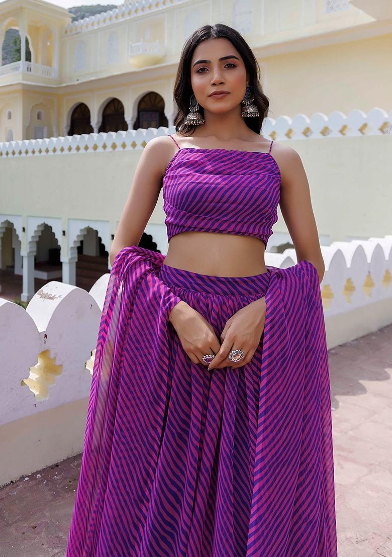 Pink Printed Blended Lehenga Choli