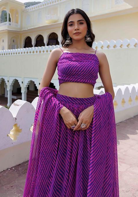 Pink Printed Blended Lehenga Choli