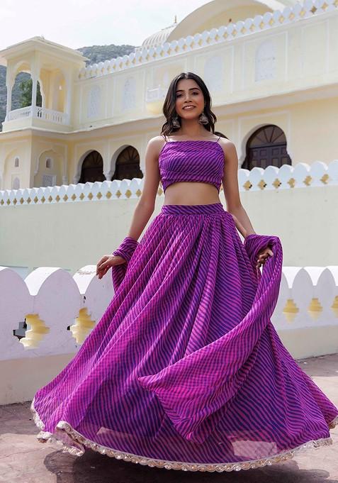 Pink Printed Blended Lehenga Choli