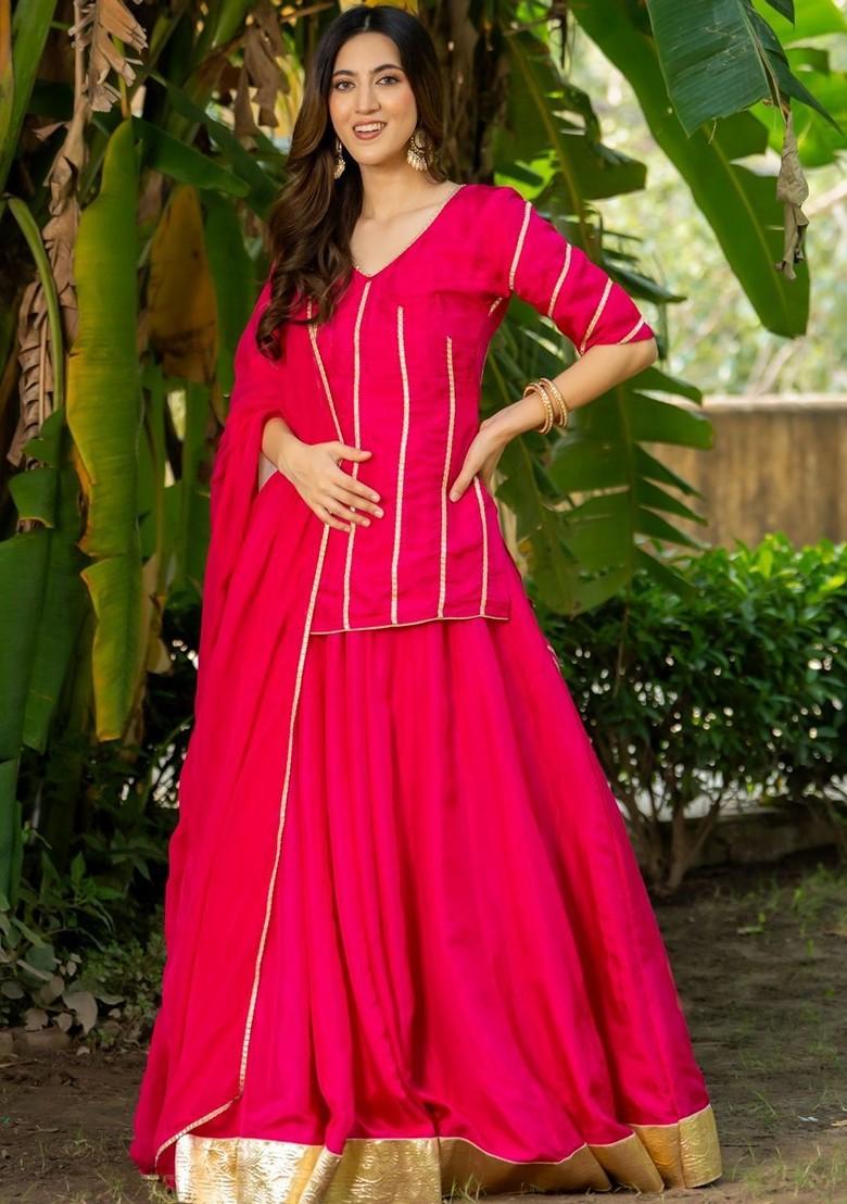 Pink Emboridered Blended Lehenga Choli