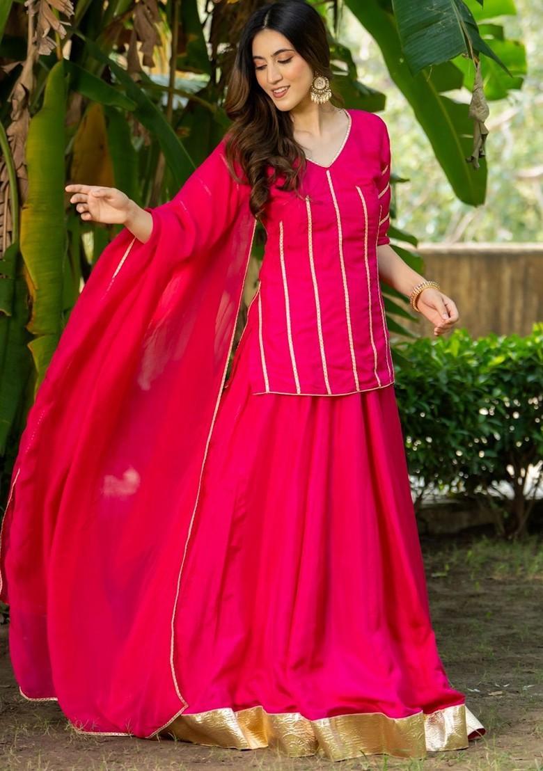 Pink Emboridered Blended Lehenga Choli - Indya