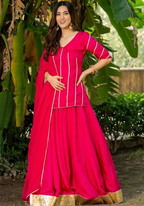 Pink Emboridered Blended Lehenga Choli
