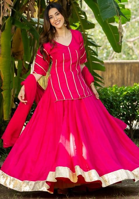 Pink Emboridered Blended Lehenga Choli