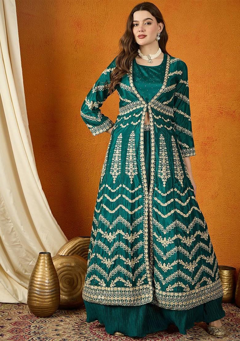 Green Emboridered Blended Lehenga Choli
