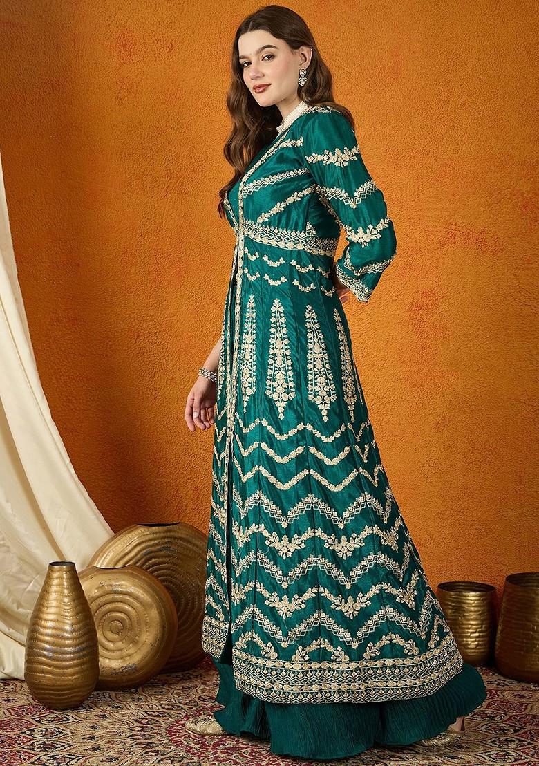 Green Emboridered Blended Lehenga Choli