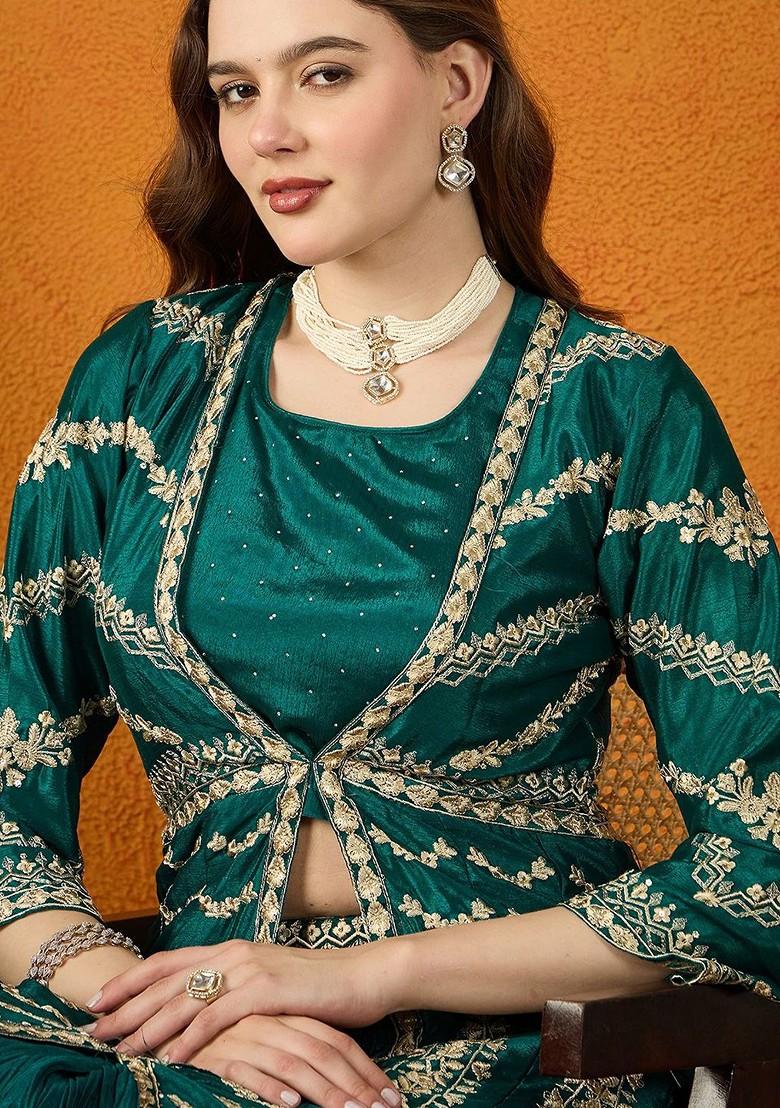 Green Emboridered Blended Lehenga Choli
