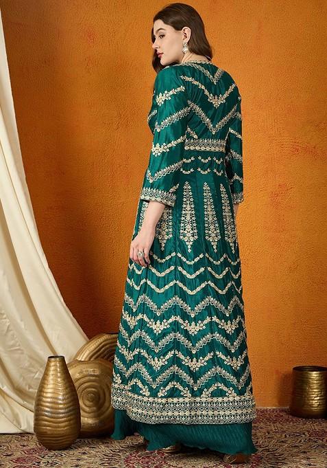 Green Emboridered Blended Lehenga Choli