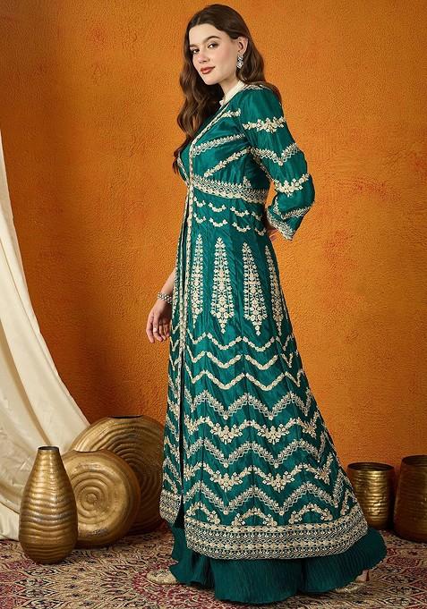 Green Emboridered Blended Lehenga Choli