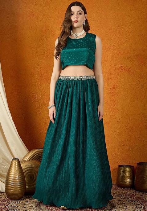 Green Emboridered Blended Lehenga Choli