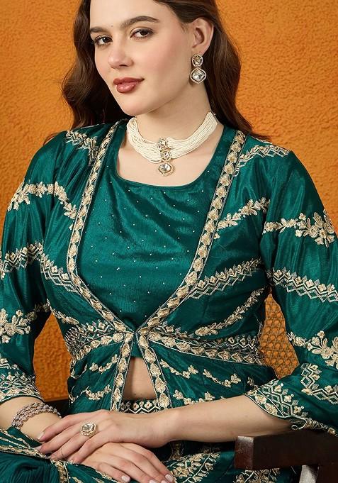 Green Emboridered Blended Lehenga Choli