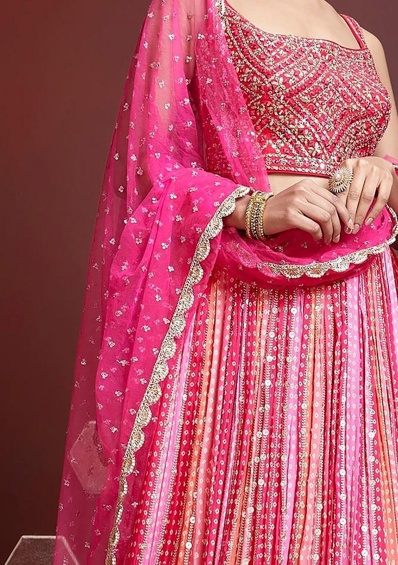 Pink Embellished Blended Lehenga Choli - Indya