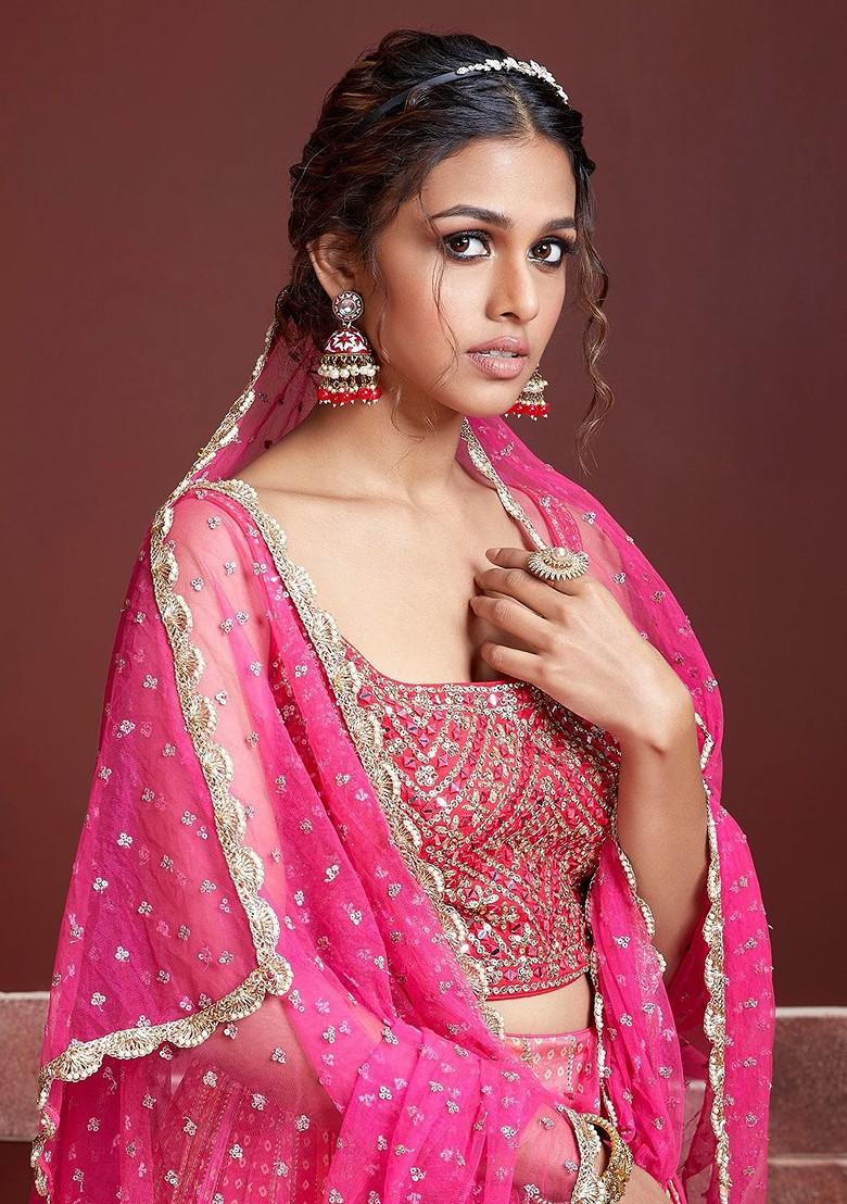 Pink Embellished Blended Lehenga Choli - Indya