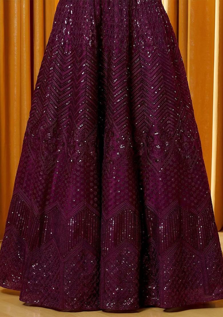 Purple Emboridered Blended Lehenga Choli - Indya