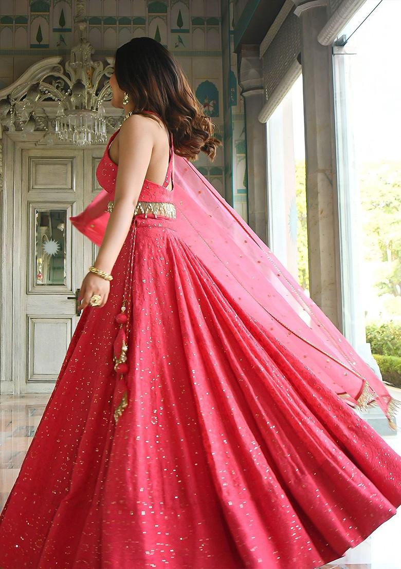 Pink Emboridered Blended Lehenga Choli - Indya