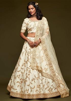 White Emboridered Blended Lehenga Choli