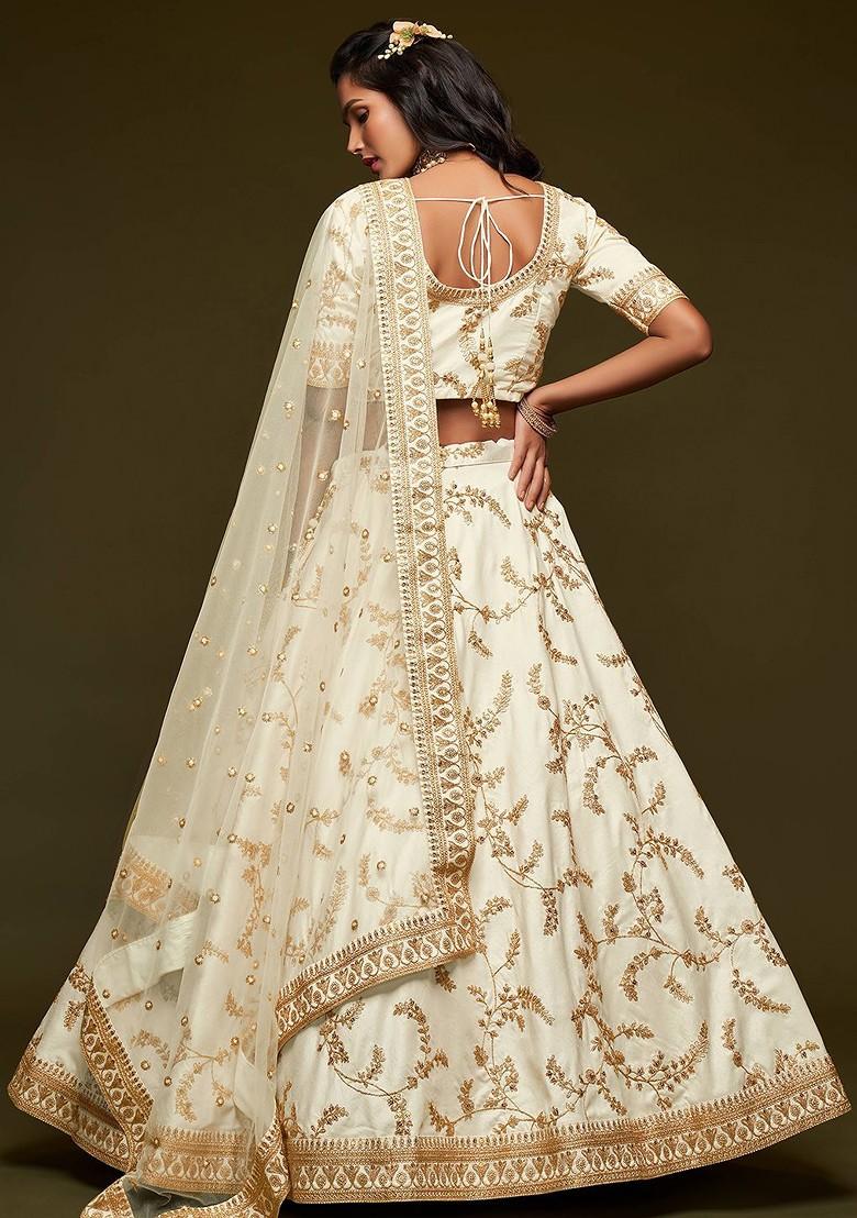 White Emboridered Blended Lehenga Choli - Indya