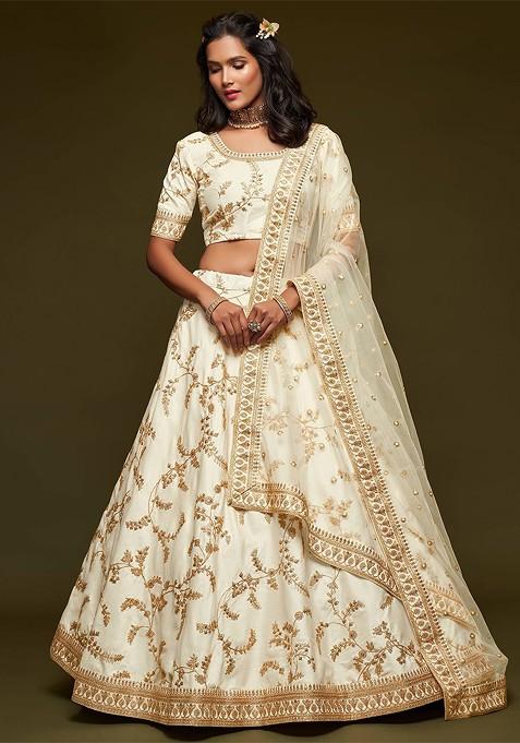 White Emboridered Blended Lehenga Choli — view on Indya