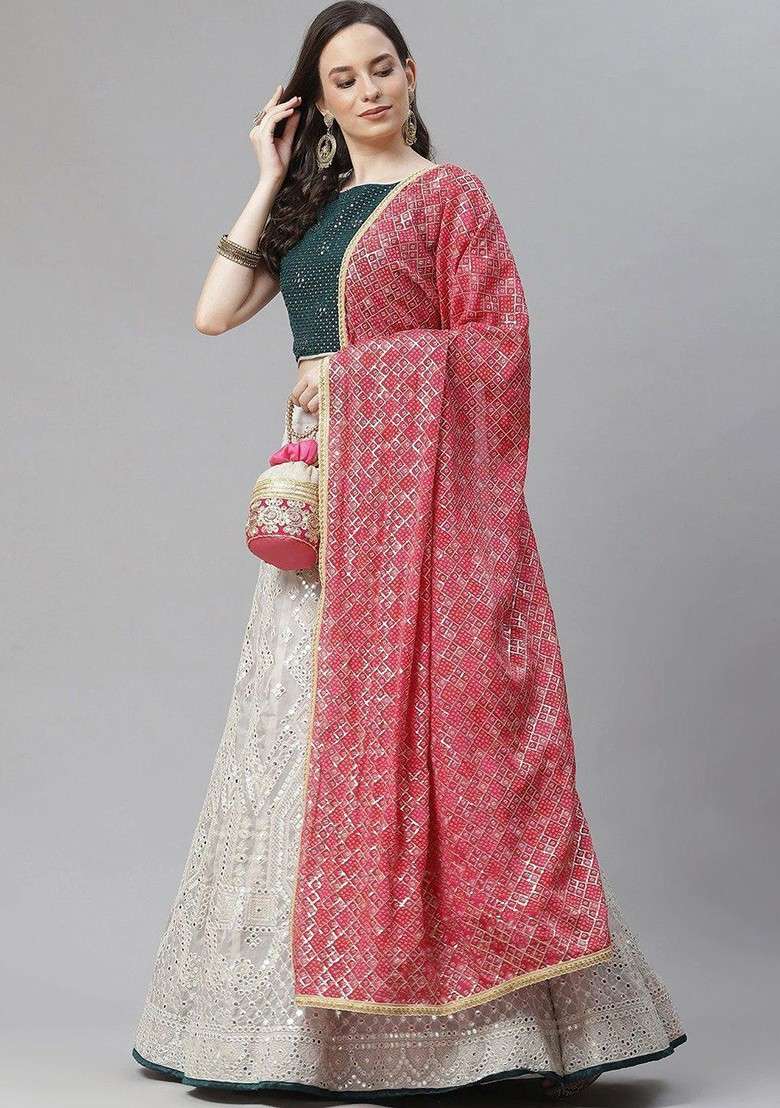 Grey Emboridered Blended Lehenga Choli - Indya