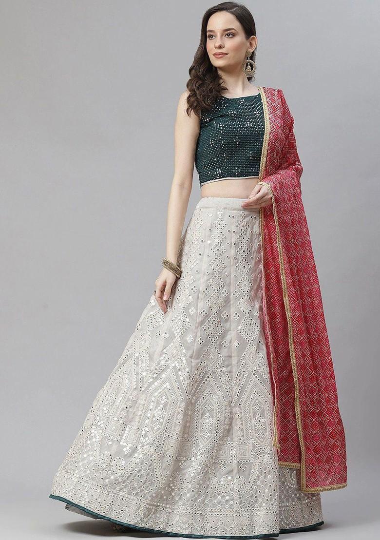 Grey Emboridered Blended Lehenga Choli - Indya