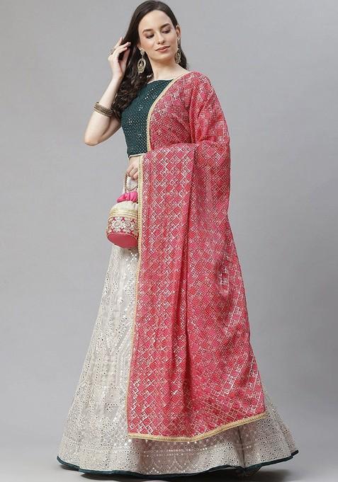 Grey Emboridered Blended Lehenga Choli — view on Indya